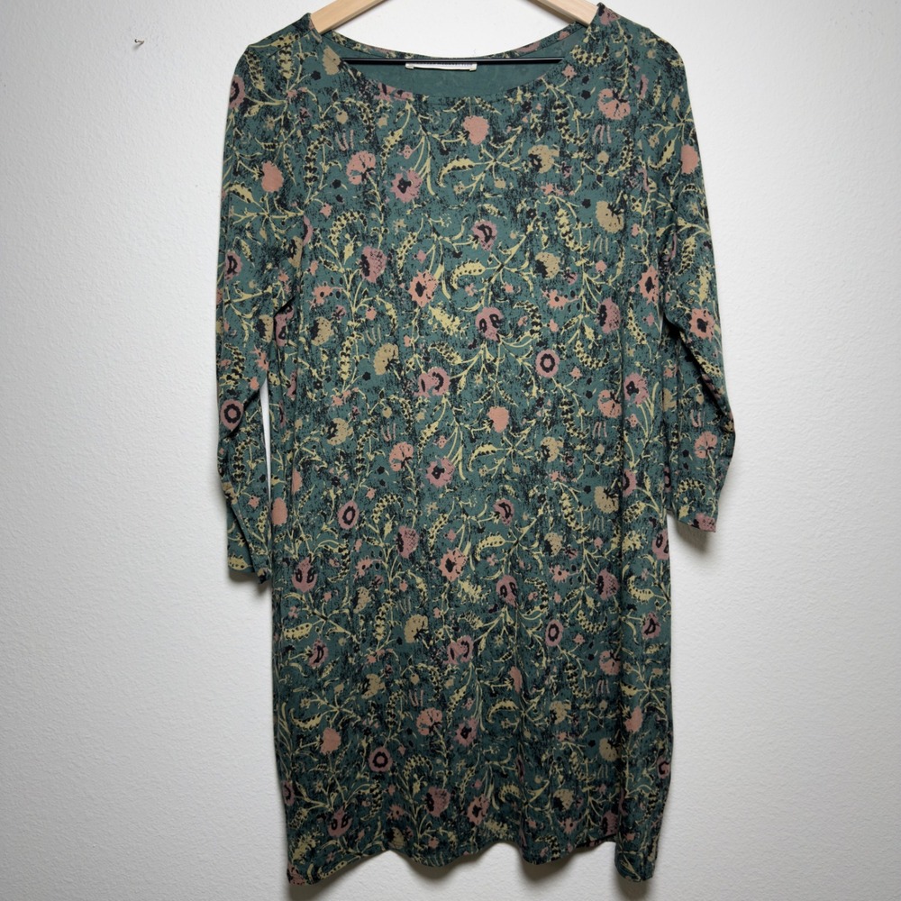 Peruvian Connection Women Orla‎ Pima Cotton Tunic Dress Large Green Floral